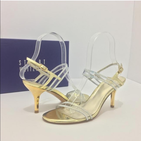 Gorgeous Clear, Gold & Crystal Strap Sandal Heels - Picture 1 of 8